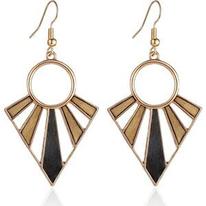Wooden Geometric Shaped Boho Dangle Statement Vintage Dainty Earring for Women